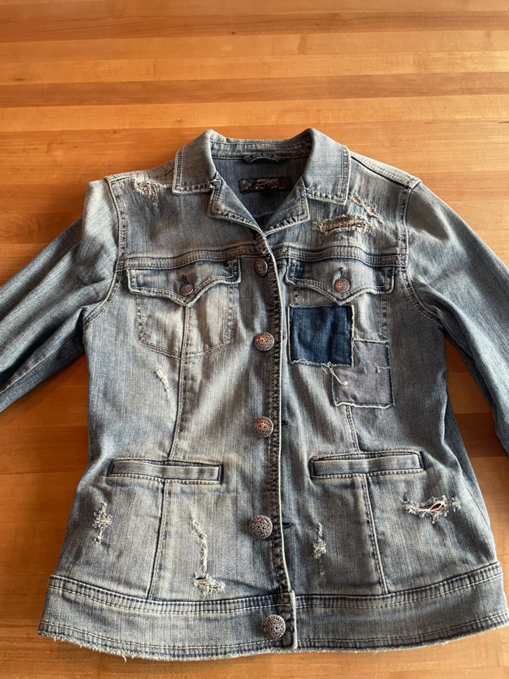 Women’s Silver Distressed Denim Jacket - Light Blue